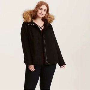 Torrid Black Winter Coat Faux Fur Lined Hood - Size 4